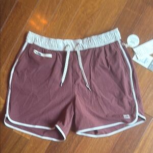Vuori Men's Athletic Shorts in Burgundy and White